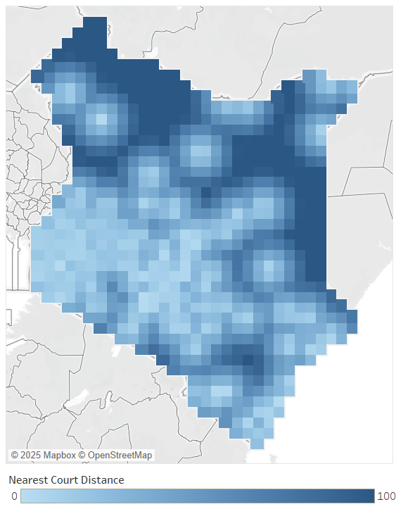Sauti researchers applied geospatial analysis and population data to examine the distance between Kenyan communities and court infrastructure. Published in the Journal of African Law, the research provides evidence to support more equitable access to justice and targeted legal-service delivery.